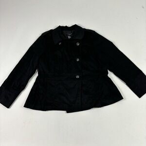 Sandro Jacket Womens Large Black Cotton Blend Short Pleated Trench Style Buttons